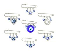 Stiesy 7Pcs Blue Evil Eye Brooches Rhinestone Silver Sock Jewelry Charms Pins Crystal Scarf Sweater Shawl Clips Decorations Set for Women Ladies Dress Bags Hat Prom Decor