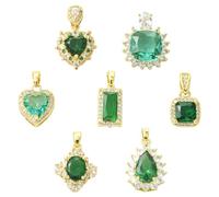 Stiesy 7Pcs Green Cubic Zirconia Pendants Golden Teardrop Heart Rhombus Rectangle Square Charms Brass Green Crystal Rhinestone CZ Pendants Bulk for Jewellery Making DIY Craft Bracelet Necklace Earring