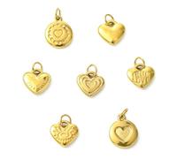 Stiesy 7Pcs Stainless Steel Puffed Heart Charms Golden Tiny Love Pendants for Women Men Small 3D Heart Shape Charms for Necklace Bracelet Jewelry Making DIY Valentine’s Day Presents