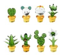 Stiesy 8 Pcs Cactus Glass Sculptures Glass Art Cactus Figurine Crystal Plant Decor Ornaments for Bookshelf Decor Terrarium Accents Home Office