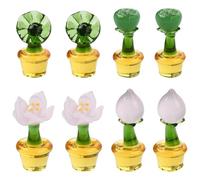 Stiesy 8 Pcs Mini Potted Plant Glass Figurines 3D Lotus Flower Succulent Decor Glass Slime Charms Flatback Beads for Office Desk Zen Decor Windowsill Decor