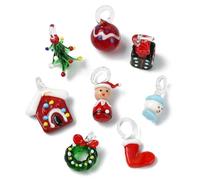 Stiesy 8Pcs Glass Christmas Charms Handmade Lampwork Christmas Tree Snowman Pendants Xmas Santa Claus Socking Charms Bulk for Jewellery Bracelet Making Crafting DIY Necklace
