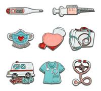 Stiesy 8Pcs Medical Enamel Pins Nurse Brooch Doctor Lapel Pin Stethoscope Badges Novelty Ambulance Brooches for Backpack Bags Clothes Hats Cap DIY Crafts Fits Women Men Decoration
