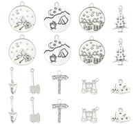 Stiesy 90Pcs Camping Theme Alloy Pendants Set, 9 Styles Tibetan Antique Silver Dangle Charms for DIY Jewelry Making, Bracelet Necklace Craft Supplies