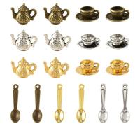 Stiesy 90Pcs Tibetan Style Tableware Charms Antique Silver Teapot Spoon Charm Vintage Coffee Cup Pendants for Jewellery Making Bracelets Earrings Necklace DIY Crafts