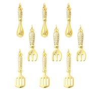 Stiesy 9Pcs Kitchen Utensil Charms, Brass Spatula Fork Whisk Pendant, Real 18K Gold Plated Micro Pave Cubic Zirconia, DIY Jewelry Making for Bracelet Necklace - 3 Styles