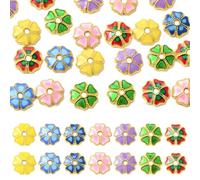 Stiesy Alloy Enamel Bead Caps, 30Pcs Flower Shape Golden Plated Mixed Color Spacers for Jewelry Making, 8.5mm Bead End Caps for DIY Necklace Bracelet Charms 6 Color