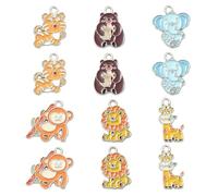 Stiesy Animal Enamel Charms Pendants 30Pcs, 6 Styles Tiger Monkey Elephant Lion Giraffe Bear Shapes Alloy Charms with 1.8mm Hole for DIY Jewelry Making and Crafting Bulk Supplies