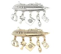Stiesy Antique Ship Brooch Pin with Tibetan Travel Dangle Charms Nautical Lapel Pins Vintage Brooches for Men Women Fashion Clothes Hat Dress Prom Decoration Jewellery Gift