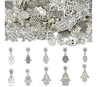 Stiesy Antique Silver Hand Charms 60Pcs Vintage European Dangle Charm Bulk Hamsa Hand Tibetan Pendants for Jewellery Making DIY Craft Necklace Bracelet