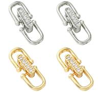 Stiesy Brass Fold Over Clasps with Cubic Zirconia 4Pcs, Micro Pave Oval Jewelry Clasps Platinum & Golden Color 17mm Secure Closure for Necklaces Bracelets DIY Craft