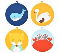 Stiesy Cute Animals Silicone Coasters Set of 4 Funny Cartoon Whale Crab Fox Heat Resistant Table Mat 5.9 Inch Flat Round Non Slip Soup Bowl Coasters for Desk Bar Office