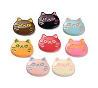 Stiesy Cute Cat Head Resin Slime Charms 70Pcs Kawaii Animal Kitten Cabochons Flatback No Hole Beads Bulk for DIY Crafts Jewelry Making Hair Clips