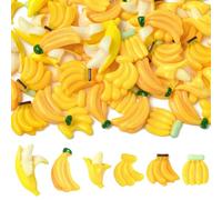 Stiesy Cute Resin Slime Charms Beads Yellow Bannana Fruit Cabochons No Hole Flatback Beads Bulk for DIY Craft Jewelry Making Hair Clips 60Pcs 6 Styles