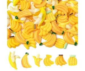Stiesy Cute Resin Slime Charms Beads Yellow Bannana Fruit Cabochons No Hole Flatback Beads Bulk for DIY Craft Jewelry Making Hair Clips 60Pcs 6 Styles