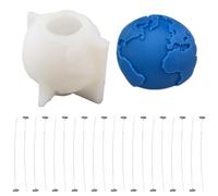 Stiesy Earth Candle Mould, Silicone Planet Mould, The Earth Resin Mould, Globe Candle Mold with 50Pcs Candlewick for Soap Polymer Clay Candle Scented Aromatherapy Wax Gypsum Crafting Home Decor