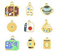 Stiesy Enamel Travel Charms Camera Passport Planet Metal Charm 9 Styles Stainless Steel Pendants for Jewellery Making Crafting DIY Necklace Bracelet Earring Gifts
