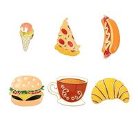 Stiesy Fast Food Theme Funny Enamel Pins 6Pcs, Pizza Burger Ho Dog Milk Tea Dessert Alloy Brooches for Backpacks, Foodie Lover Gifts, Cute Novelty Pins for Chef, Baker, Restaurant Staff