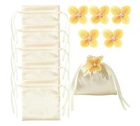 Stiesy Golden Satin Cloth Drawstring Pouches, Rectangle Flower Design Pouch, 15x15cm Gift Bags for Birthday Wedding Party Favors Candy Jewelry Storage (5pcs)