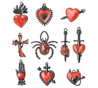 Stiesy Gothic Charms 20Pcs Black Red Sacred Heart Cross Hand Enamel Charm Bulk Spider Heart with Sword Pendants for Jewellery Bracelet Making DIY Craft