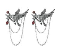 Stiesy Gothic Crow Brooches 2Pcs, Gunmetal Alloy Rhinestone with Rose Hanging Chain Goth Black Funny Lapel Pins for Jacket Coat, Victorian Steampunk Accessories
