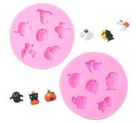 Stiesy Halloween Theme Silicone Moulds Set 2 Pcs Skull Ghost Pumpkin Shapes Cake Decoration Fondant Molds for DIY Chocolate Candy Cupcake Toppers Baking Crafts