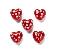 Stiesy Handmade Lampwork Enamel Heart Beads 60Pcs Red Heart Polka Dot Art Glass Beads Spacer Bulk for Unique Statement Jewelry Creation Valentine's Day Craft