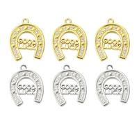Stiesy Horseshoe Charms 6Pcs Good Luck Charms Brass Micro Pave Cubic Zirconia Western Cowboy Pendants for Jewelry Making DIY Craft Necklace Bracelet (Golden,Silver)