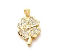 Stiesy Micro Pave Clear Cubic Zirconia Clover Charm, Brass Real 18K Gold Plated CZ Stone Pendant, Good Luck Charms for Jewelry Making, Lucky Bracelet Presents for St Patricks Day