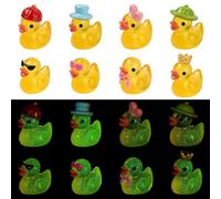 Stiesy Mini Duck Figurines 40Pcs, 8 Styles Resin Tiny Duck with Hat Miniature, Glow in The Dark SmallAnimals Miniature for Micro Fairy Garden Landscape Accessories Dollhouse Hide Crafts Decor