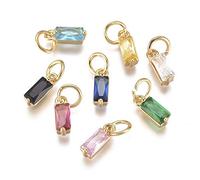Stiesy Mixed Color Micro Pave Cubic Zirconia Birthstone Charms, 20 Pcs Brass Real 18K Gold Plated Rectangle Charms Pendants for Monthly Jewelry Making, DIY Personalized Presents, Birthday Necklace