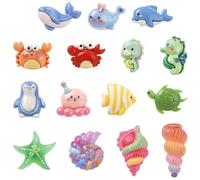 Stiesy Ocean Resin Brooch Pins 15Pcs Sea Animal Lapel Pin Cute Cartoon Fish Tortoise Dolphin Crab Shell Starfish Whale Brooches Fits Backpack Bags Clothes Hats Cap DIY Crafts Decor for Women Men