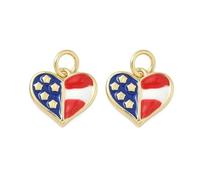 Stiesy Patriotic Heart Charm 10Pcs Brass Enamel July 4th Star Charms American Flag Love Heart Pendants Bulk for Independence Day Jewelry Making Craft