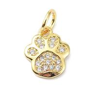 Stiesy Paw Print Charms, 10Pcs Brass Micro Pave Cubic Zirconia Animal Footprint Pendants, Real 18K Gold Plated Charms for Pet Memorial Jewelry, Dog Cat Lover Present, ID Bracelet Pendant