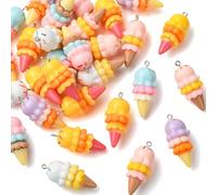 Stiesy Resin Imitation Food Ice Cream Charm 30Pcs, Cute 3D Ice Cream Cone Shape Dangle Charms Pendants for Jewelry Making, DIY Craft Projects and Foodie Presents