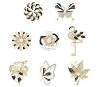 Stiesy Rhinestone Brooch Enamel Pin Elegant Peal Crystal Flower Butterfly Lapel Pins Flamingo Leaf Brooches for Crafting Clothes Hat Dress Wedding Bouquet Party Decoration Jewelry Gift (8Pcs)