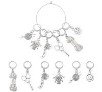 Stiesy Sewing Theme Crochet Stitch Marker 6 Styles Tibetan Silver Removable Crochet Stitch Marker Charms for Knitting Weaving Sewing Accessories Jewellry Keychain