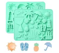 Stiesy Summer Silicone Moulds 2Pcs Reusable Beach Castle Chocolate Mould Ocean Mermaid Tail Starfish Candy Molds for Baking Fondant Cake DIY Soap Pudding Party Snacks Treats