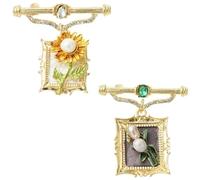 Stiesy Vintage Flower Enamel Pins Peal Floral with Picture Frame Brooch Baroque Lapel Pin Fashion Brooches Fits Backpack Bags Clothes Hats Cap DIY Crafts Decoration for Women Men