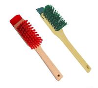 Stiff Bristle Brush Heavy Duty Scrubbing Tool for Garden Patio Deck Cleaning - PP Plastic Handle 30.5cm Red Green Set