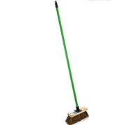 Stiff Garden Sweeping Brush Outdoor Broom 10 Inch Wide Natural Bassine Hard Bristle Sweeper with Wooden Head and Screw Fit Metal Handle Clean and Sweep Your Garden Path Yard Driveway & Outdoor Areas