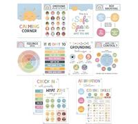 STIFFENERS 12 Pcs Calming Corner Posters, Affirmation Cards, Calming Corner Classroom Posters, Classroom Game Room Emotional Regulation, Suitable for Various Environments Classrooms, Game Room