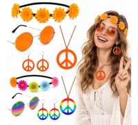 STIFFENERS 8PCS Hippie Accessories Set, 8-Piece 60s 70s Costume Jewellery Collection, Multicolour Necklaces And Earrings, Retro Headbands And Sunglasses, 60s 70s Themed Parties