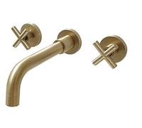 STIGES Double Cross Handle Wall Mount Brass Faucet Widespread Bathroom Basin Sink Mixer Tap, Brushed Gold