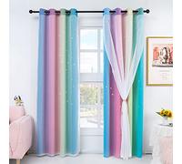 Stiio Kids Star Blackout Curtains, 52x63 Yellow Pink Ombre Cut Out Stars Blackout Panels Thermal Eyelet Girls Curtains with Sheer for Baby's Room/Nursery Home Décor, 2 Panels