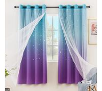 Stiio Star Cutout Curtains for Girls Bedroom 2 Panels, 2 in 1 Light Blocking Blackout Curtains with Sheer Grommet Window Drapes for Living Room Kids Room, W52 x L95 inches, Blue Purple