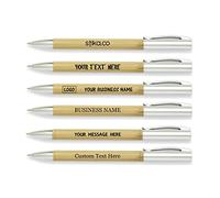 stika.co 10 Eco-Friendly Bamboo Personalised Pen - Sustainable Custom Pen with Black Velvet Pouch - Perfect for School, Work, Promotional Events or Gifts - Personalised Pens with text and/or logo