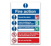 stika.co Fire Action Symbolised Plan A5 148x210mm 1mm Rigid PVC Plastic Safety Sign