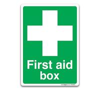 Stika.co First Aid Box Sign, Self-Adhesive Vinyl Safety Sticker, BS EN ISO 7010 Compliant, A6 148x105mm, Emergency Workplace Safety Signs