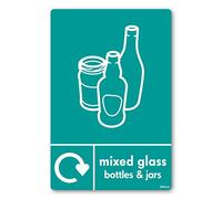stika.co Mixed Glass & Bottles Recycling Sign - A5-210x148mm Self-Adhesive Vinyl Sticker - WRAP Recycle Now Label - ISO 7010 Compliant - Eco Waste Bin Sign